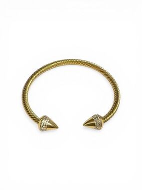 Gold Bangle With Pave’ Tips Flexible Adjustable Fit